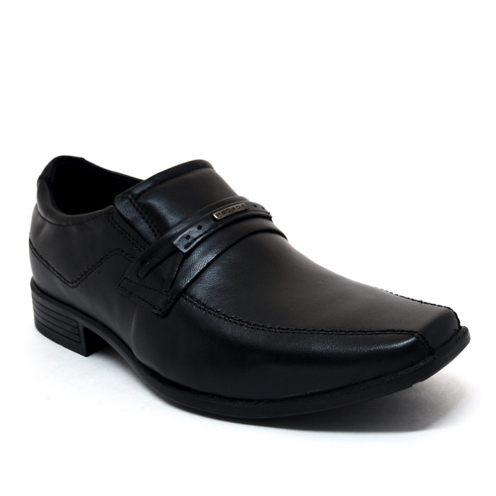 Sapato Pegada Couro Lapela Metal Logo Preto