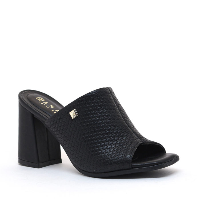 TAMANCO RAMARIM SALTO GROSSO COURO CROCO METAL LOGO PRETO