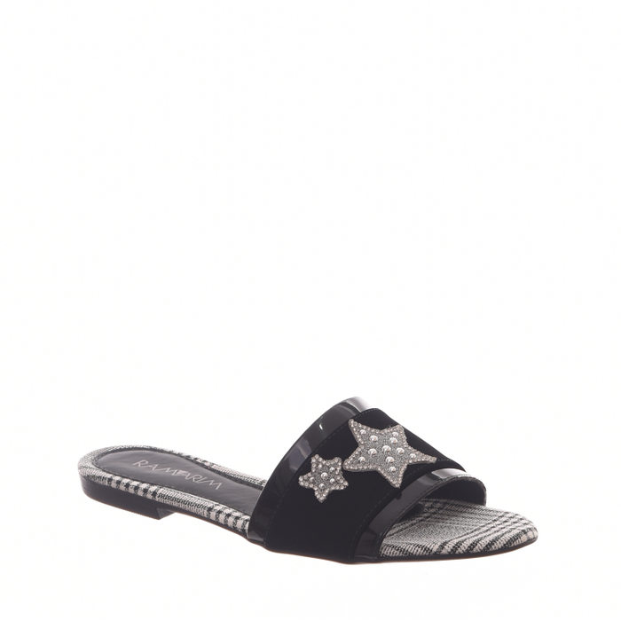Chinelo Slide Ramarim Aplicação Etrela com Strass Nobuck Preto
