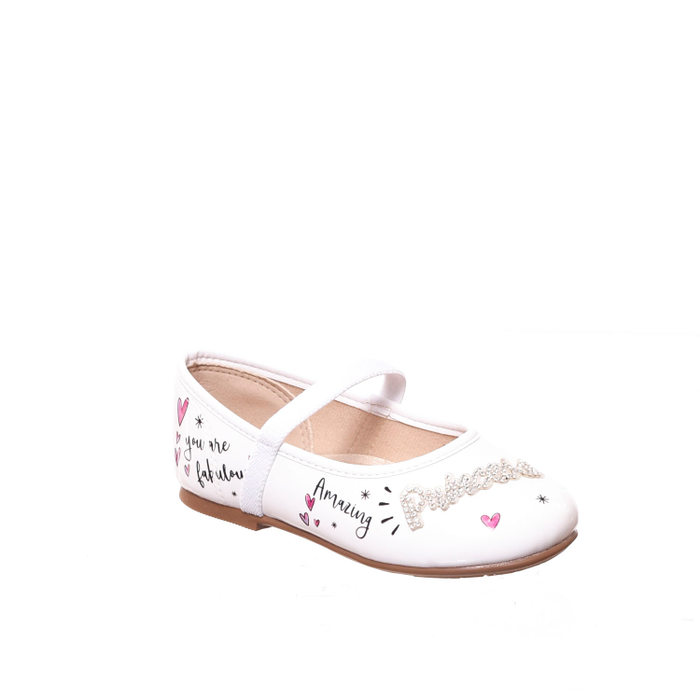 Sapatilha Boneca Molekinha Verniz Estampa Escrita Aplicação Coroa Branca