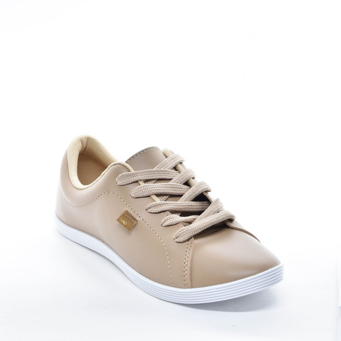 Tênis Beira Rio Linha Conforto Liso Solado Branco com Listra Bege