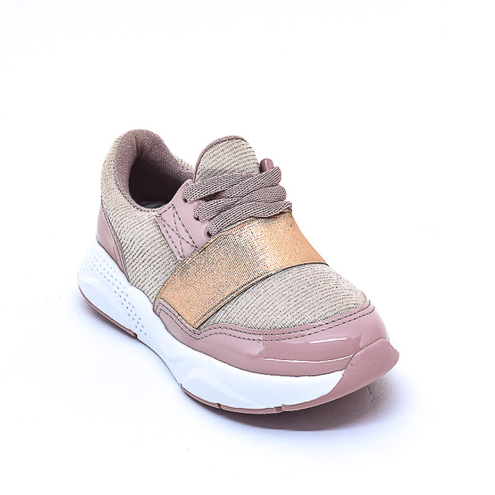 Tênis Molekinha Recortes Verniz Rosa e Rosê