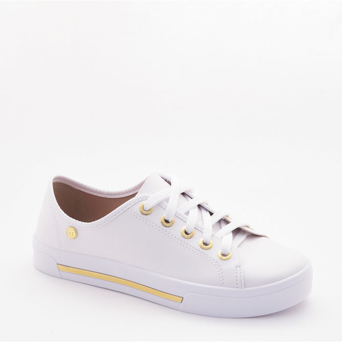 Tênis Moleca Palmilha Flow Detalhe Dourado Branco