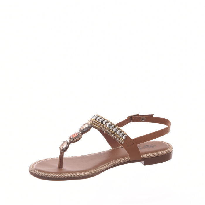 Sandália Rasteira Mississipi com Pedraria Caramelo