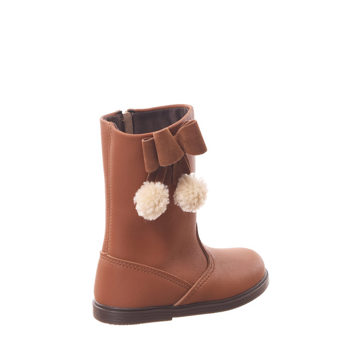 Bota Cano Médio Klin Detalhe Laço Pompom Caramelo