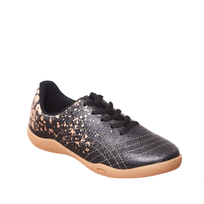 Chuteira Futsal Molekinho Detalhe Costura Preto e Dourado