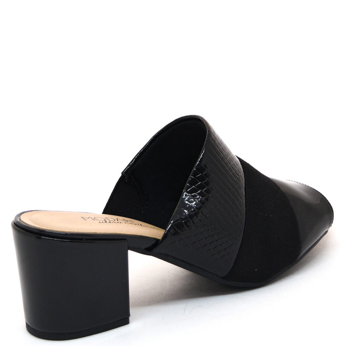 Tamanco Modare Ultra Conforto Verniz Croco com Camurça Preto