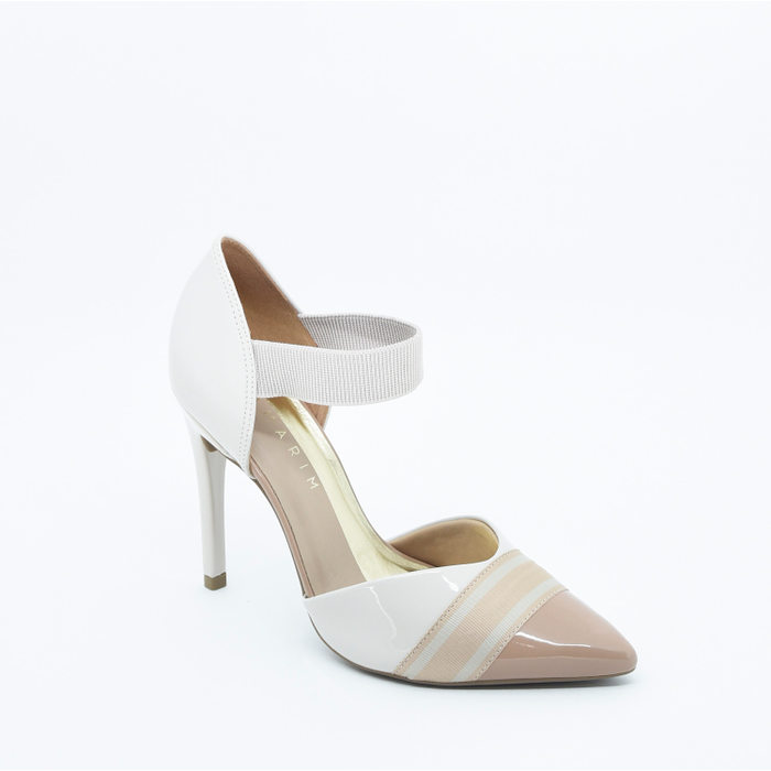 Sapato Scarpin Ramarim Bico Fino Detalhe Elástico Bege