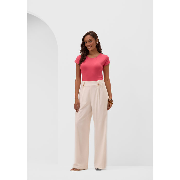 Blusa Cropped Lunender Viscose Elastano Manga Curta Lisa Rosa