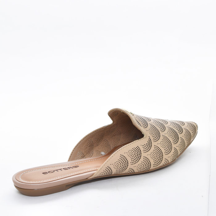 Sapato Mule Bottero Couro Bico Fino Microperfuros Trabalhado Nude