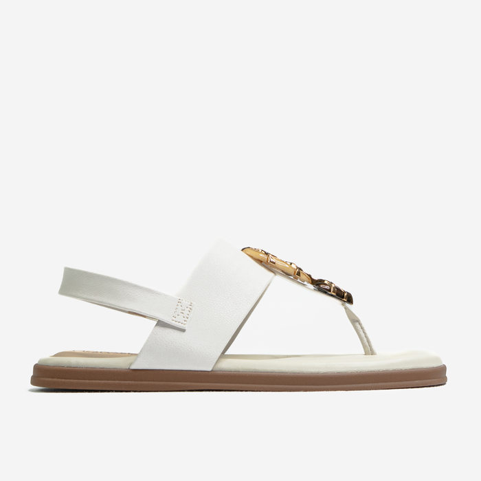 Sandália Modare Ultra Conforto Aplicação Pedras Salto Rasteira Posterior Elástico Off White