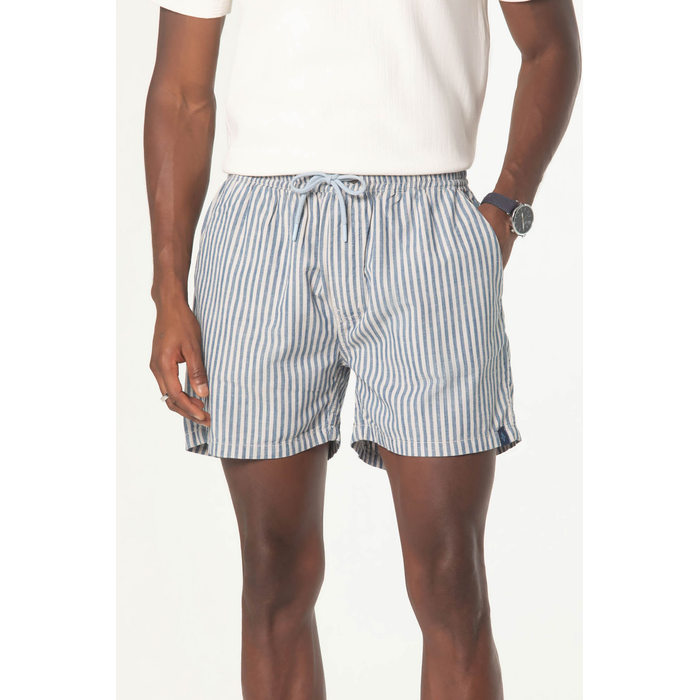 Short Dlz Algodão Cós com Amarração Estampa Listras Bolso Faca Azul