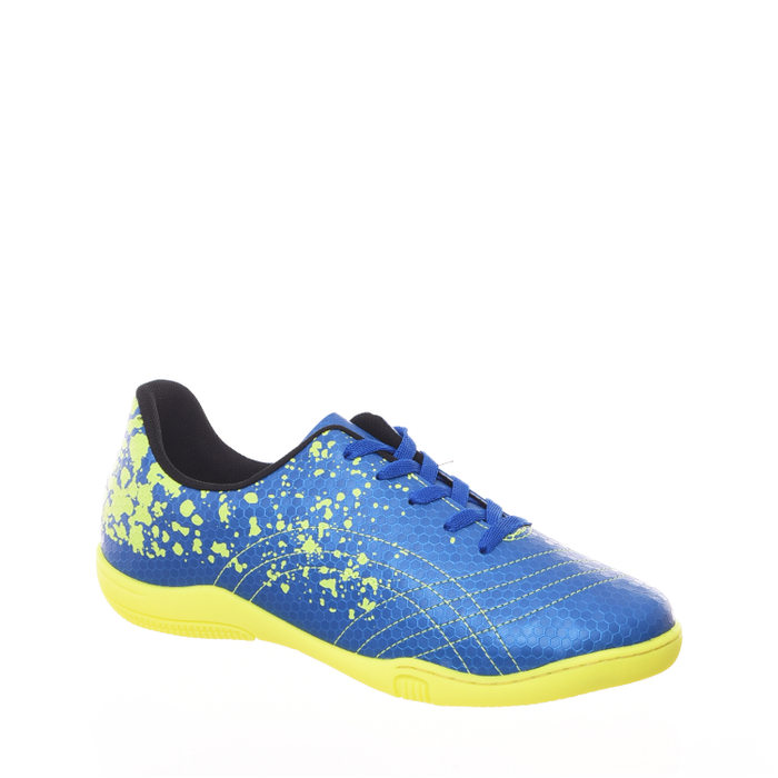 Chuteira Futsal Molekinho Detalhe Costura Azul e Amarelo
