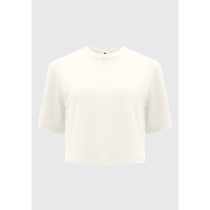 Blusa Cropped Lunender Viscose Elastano Ampla Manga Curta Lisa Off White