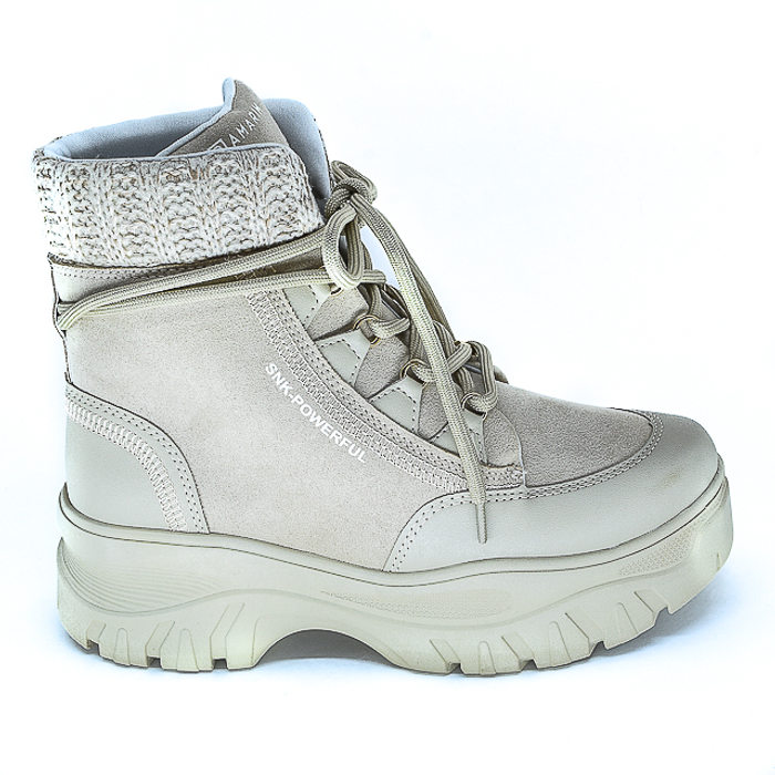 Tênis Abotinado Ramarim Camurça com Recortes Detalhe Polaina Bege