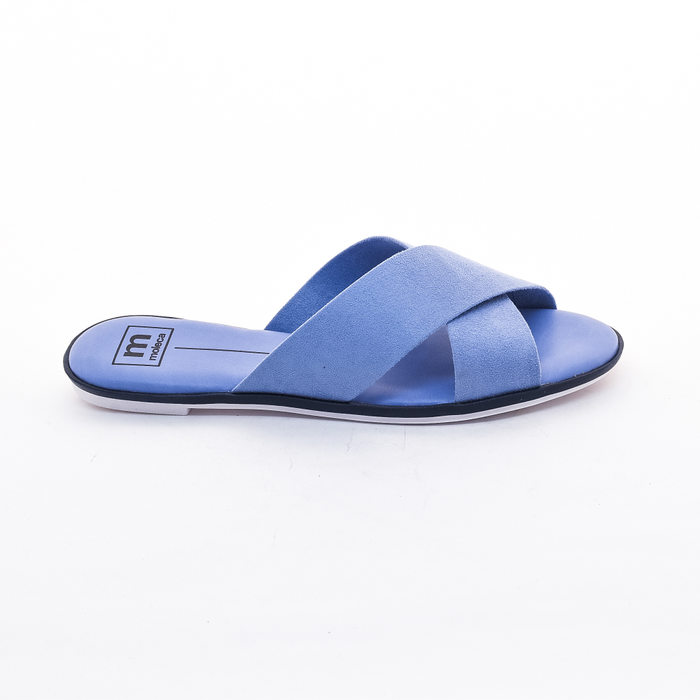 Rasteira Moleca Cabedal X Camurça Azul