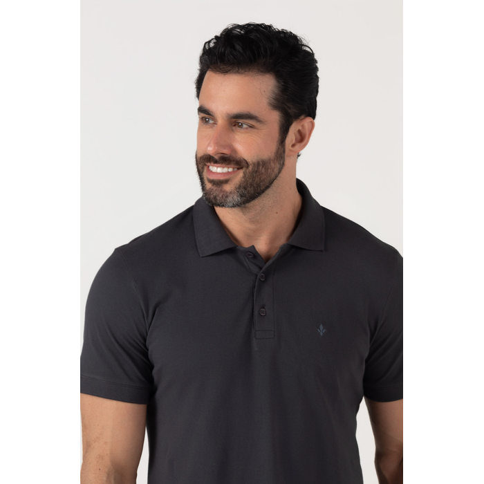 Camisa Polo Dlz Algodão Gola Colarinho Manga Curta Lisa Aplicação Logo Bordado Preto