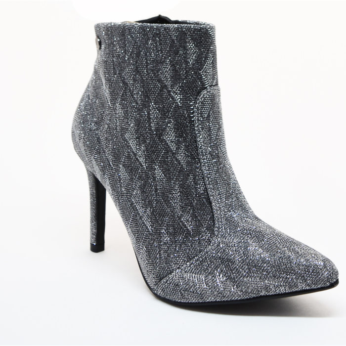 Bota Ankle Boot Vizzano Lurex Estampa Geométrica Salto Fino Prata