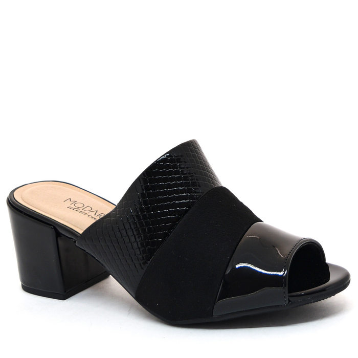 Tamanco Modare Ultra Conforto Verniz Croco com Camurça Preto