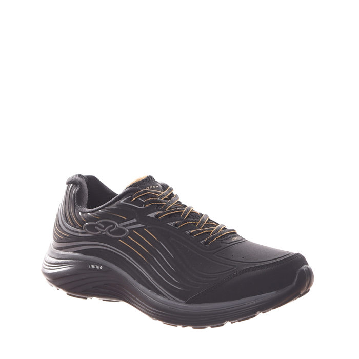 TÊNIS OLYMPIKUS DASH TECNOLOGIA EVASENSE DETALHE LISTRAS PRETO E DOURADO