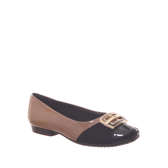 SAPATO PICCADILLY VERNIZ DETALHE FIVELA COM PROTETOR PARA JOANETE PRETO E MARROM