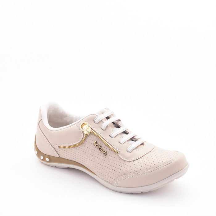 Tênis Kolosh Microperfuros Detalhe Zíper Bege