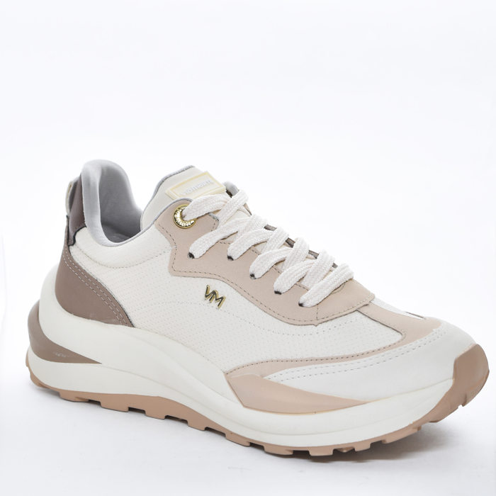 Tênis Jogger Via Marte Microperfuros com Recortes Nobuck Solado Trabalhado Tratorado Off White e Nud