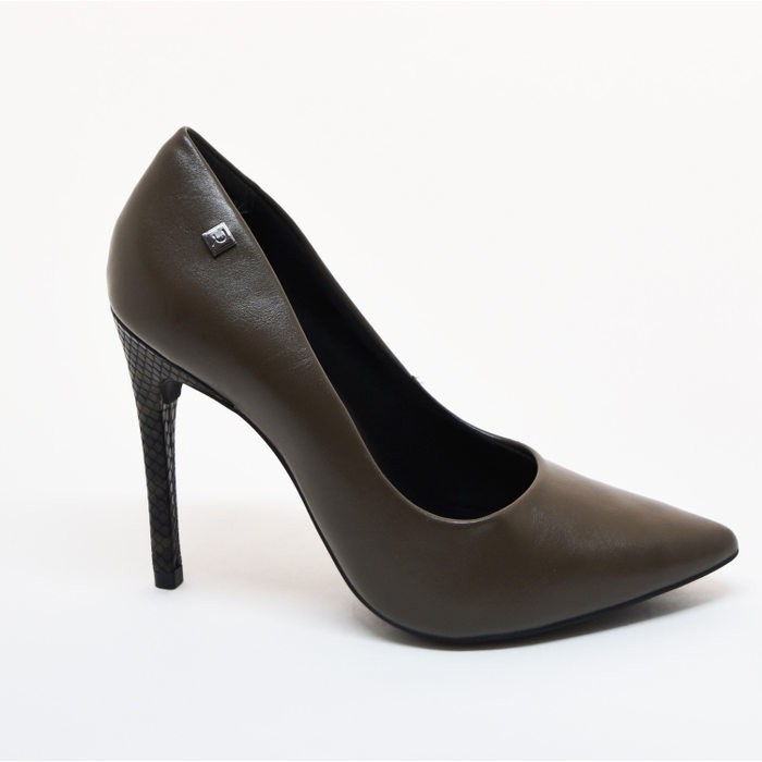 Sapato Scarpin Ramarim Detalhe Cobra Salto Mini Croco Verde Musgo