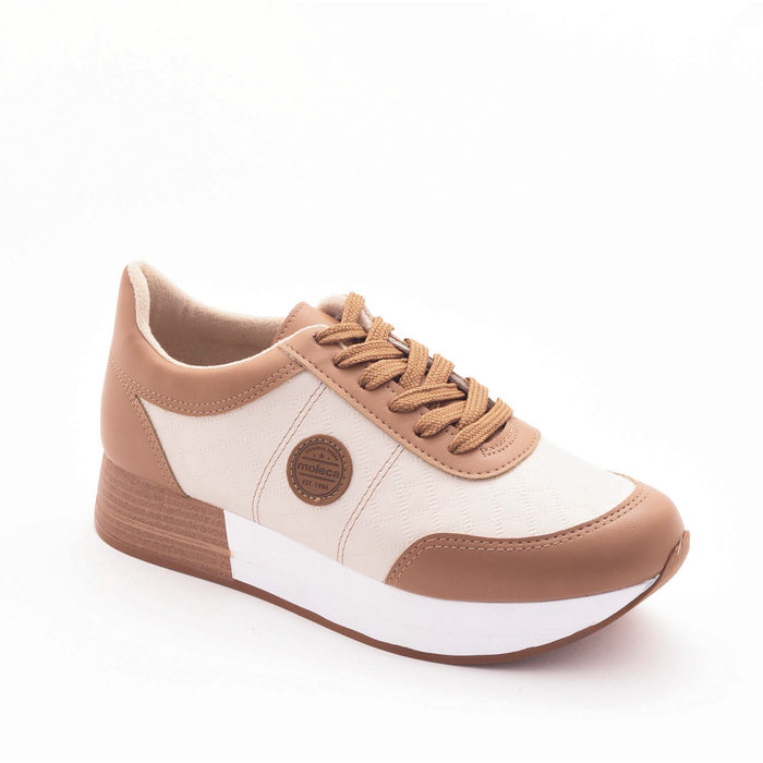 Tênis Jogger Moleca Detalhe Matelassê Costura Marrom e Bege
