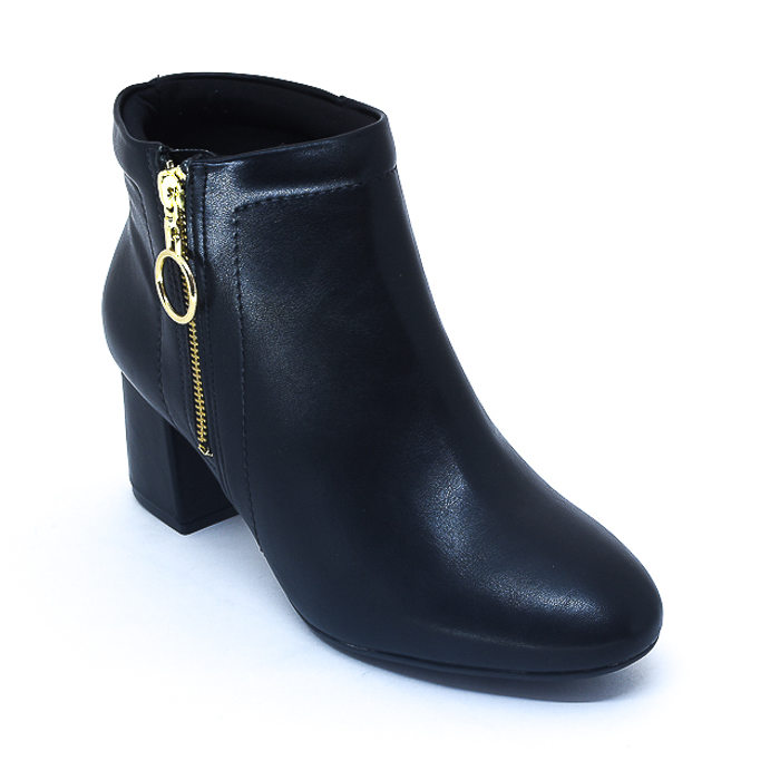 Bota Ankle Boot Modare Ultra Conforto Salto Grosso Fechamento Zíper Preto