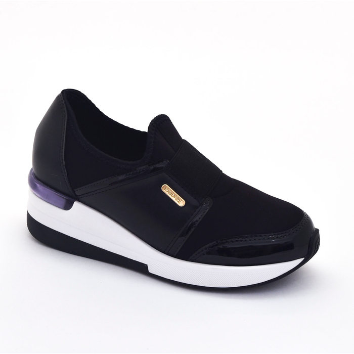 TÊNIS MODARE LYCRA DETALHE ELÁSTICO VERNIZ COM GEL PRETO