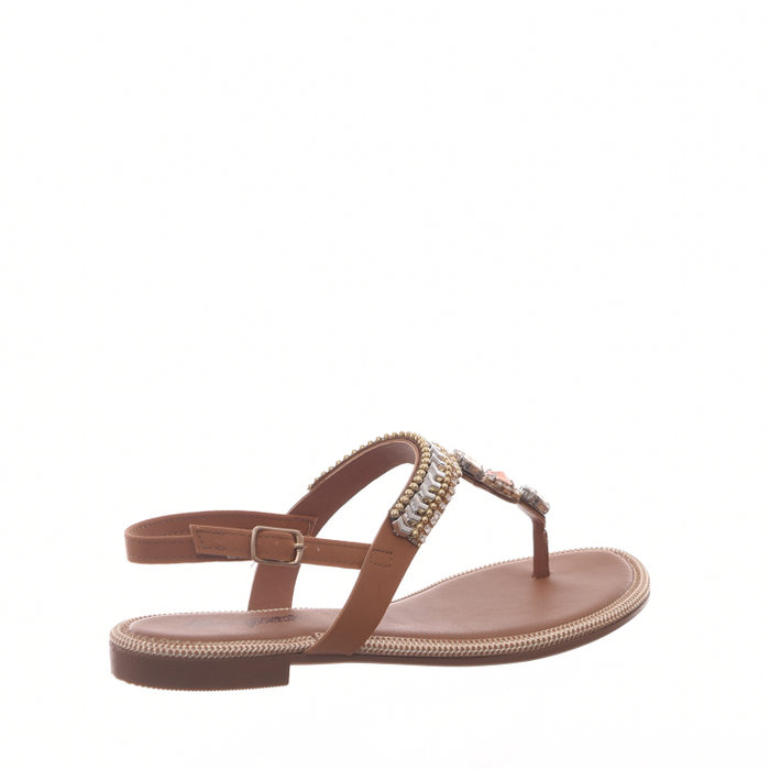 Sandália Rasteira Mississipi com Pedraria Caramelo