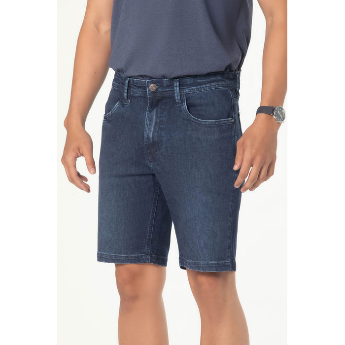 Bermuda Jeans Dlz Algodão Elastano com Bolso Aplicação Escrita Azul Médio