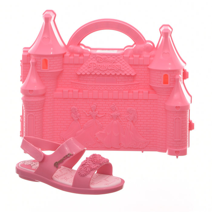 Sandália Grendene Princesas Castelo Real Baby Acompanha Maleta Castelinho Rosa