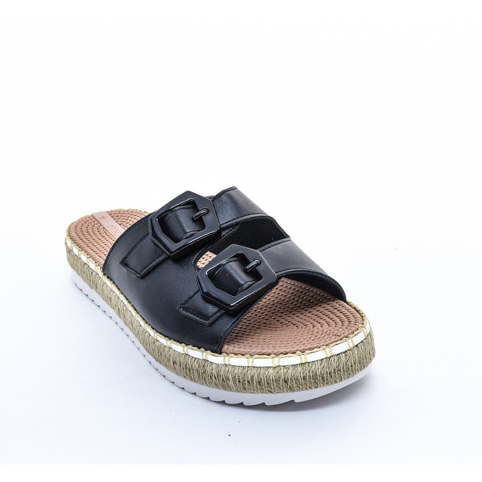 Tamanco Moleca Flatform Corda com Fivela Preto e Bege