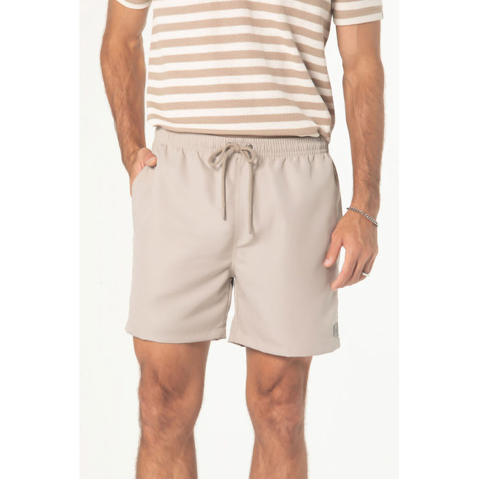 Short Banho Dlz Poliéster  Cós Elástico com Amarração Liso Aplicação Logo Bolso Embutido Palha