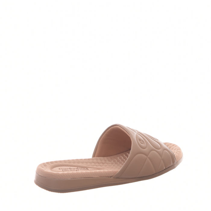 CHINELO SLIDE COMFORTFLEX ULTRASOFT CABEDAL TRABALHADO BEGE