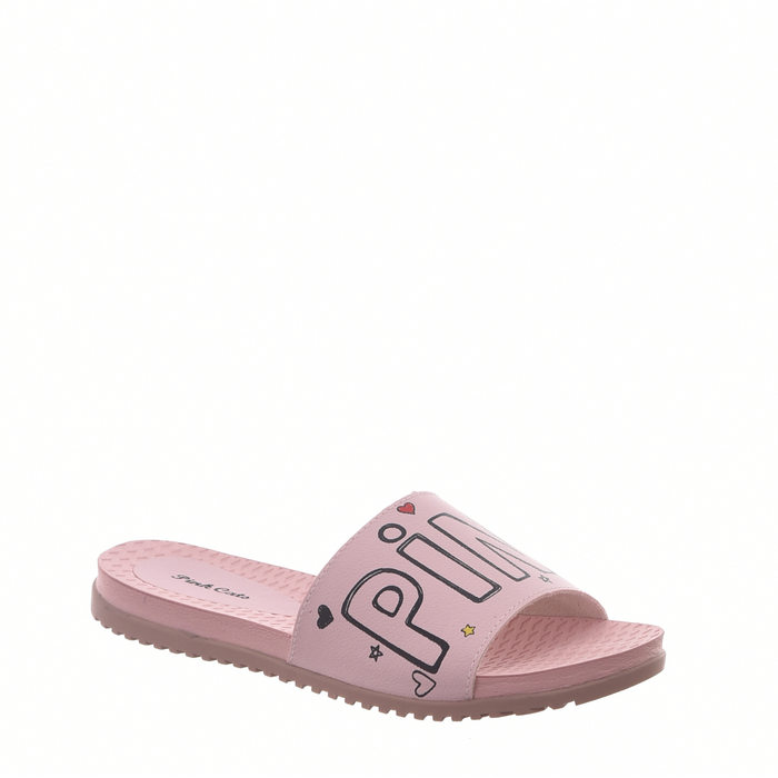 Chinelo Slide Pink Cats Tratorado Estampa Logo Rosa