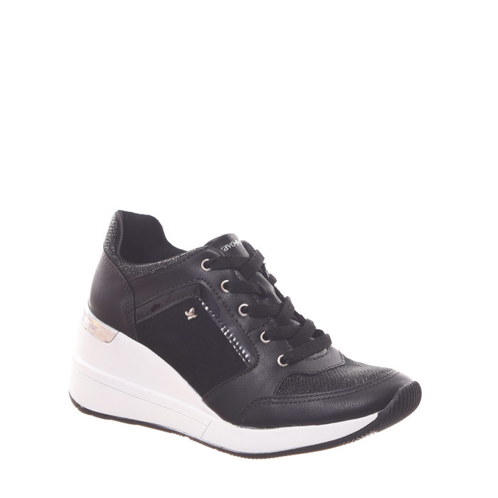 Tênis Anabela Cravo & Canela Detalhe Nobuck Fio Lurex Preto