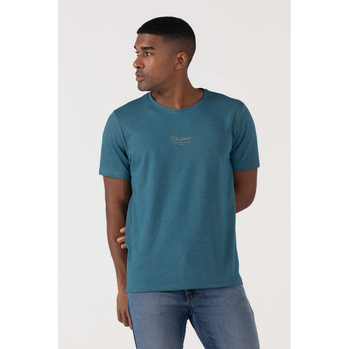 Camiseta Dlz Regular Algodão Poliéster Manga Curta Estampa Escrita Emborrachado Azul
