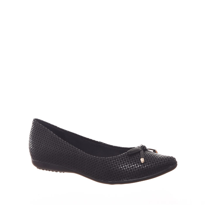 SAPATILHA BOTTERO COURO TRABALHADO DETALHE LAÇO BICO FINO PRETA