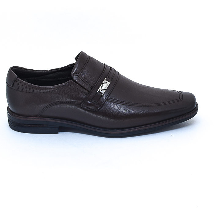 Sapato Social Ferracini 24h Couro Pesponto Aplicação Metal Logo Marrom