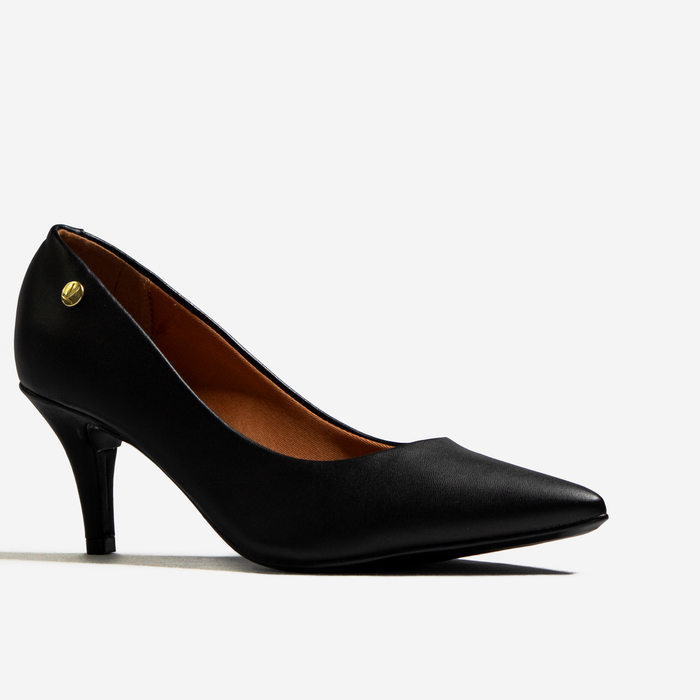 Sapato Scarpin Vizzano Liso Bico e Salto Fino Médio Preto