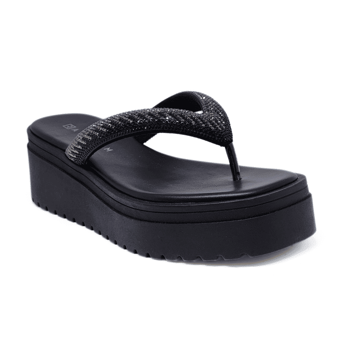 Tamanco Ramarim Tira Aplicação Strass Solado Tratorado Preto