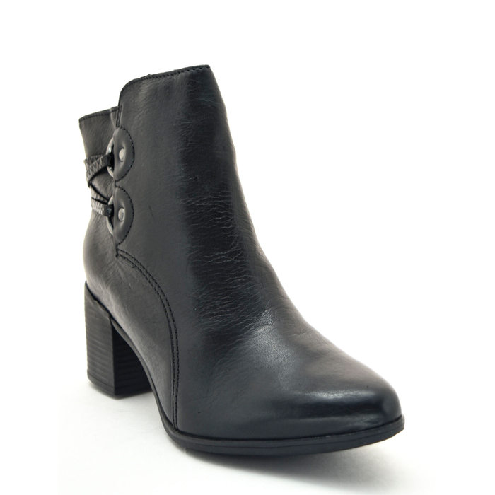 Bota Ankle Boot Bottero Couro Detalhe Mini Croco Metal Preto