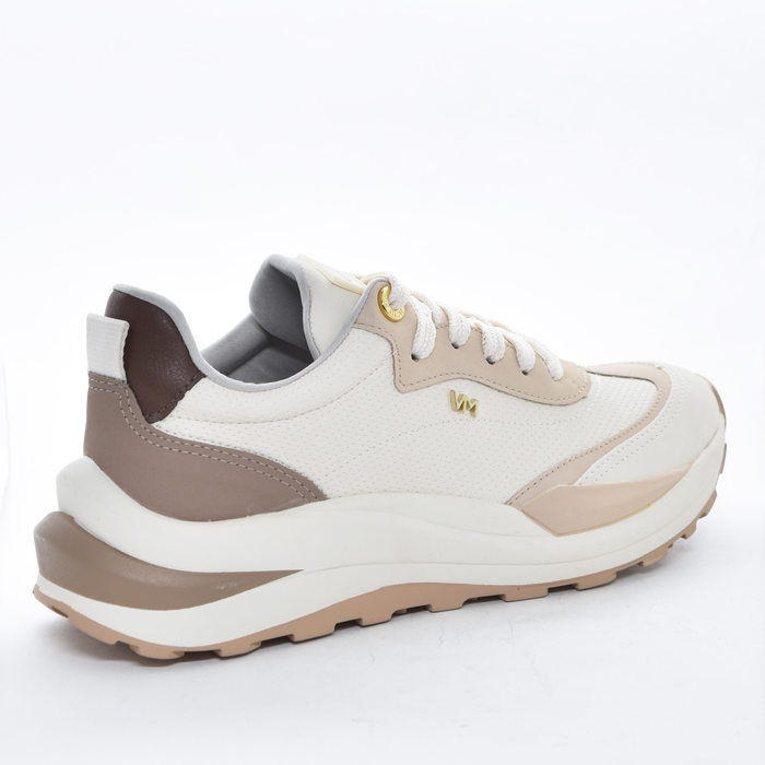 Tênis Jogger Via Marte Microperfuros com Recortes Nobuck Solado Trabalhado Tratorado Off White e Nud