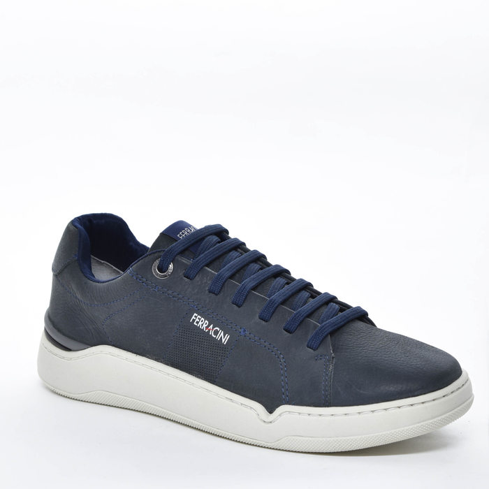 Sapatênis Jogger Ferracini 24h Couro Tecnologia Dry Liso Azul Marinho