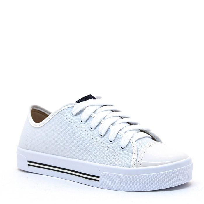 TÊNIS MOLECA TECIDO COM PALMILHA FLOW DETALHE VERNIZ BRANCO