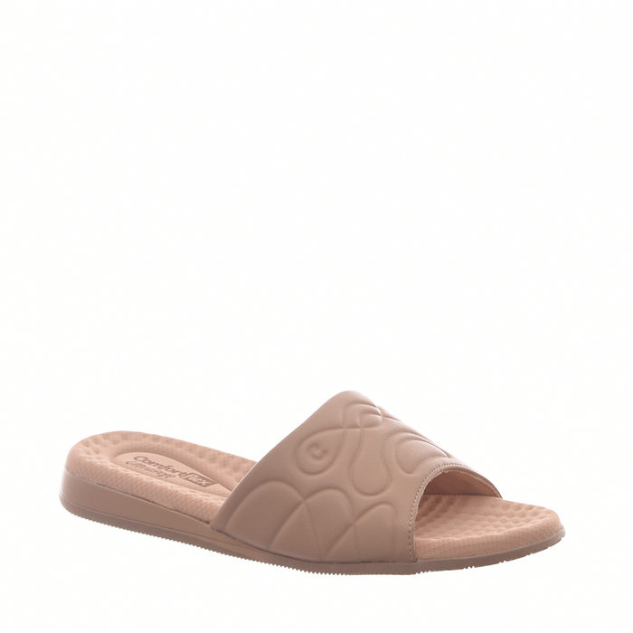 CHINELO SLIDE COMFORTFLEX ULTRASOFT CABEDAL TRABALHADO BEGE