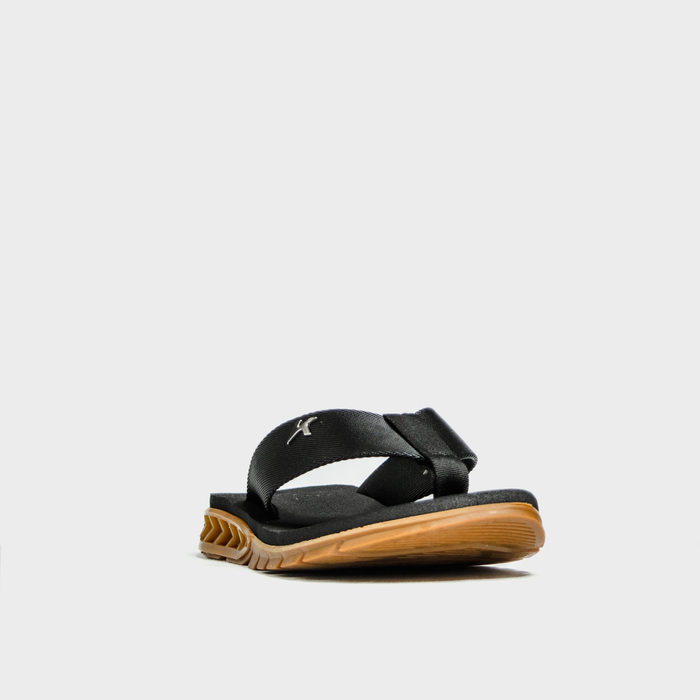 Chinelo Kenner Rakka Bicolor Tira Aplicação Metal Logo Solado Tratorado Preto e Dourado